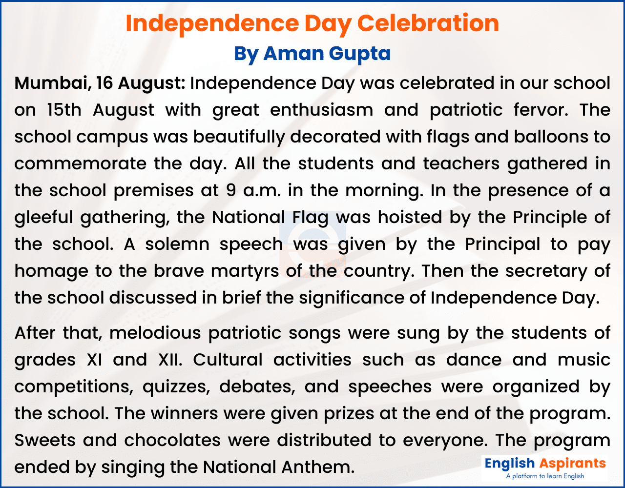 Report Writing on Independence Day Celebration