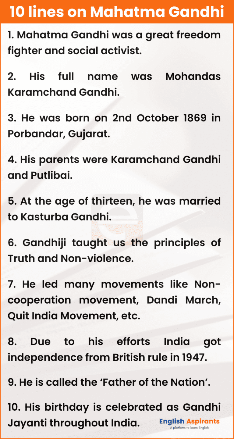 10 Lines on Mahatma Gandhi in English [2025] - EnglishAspirants