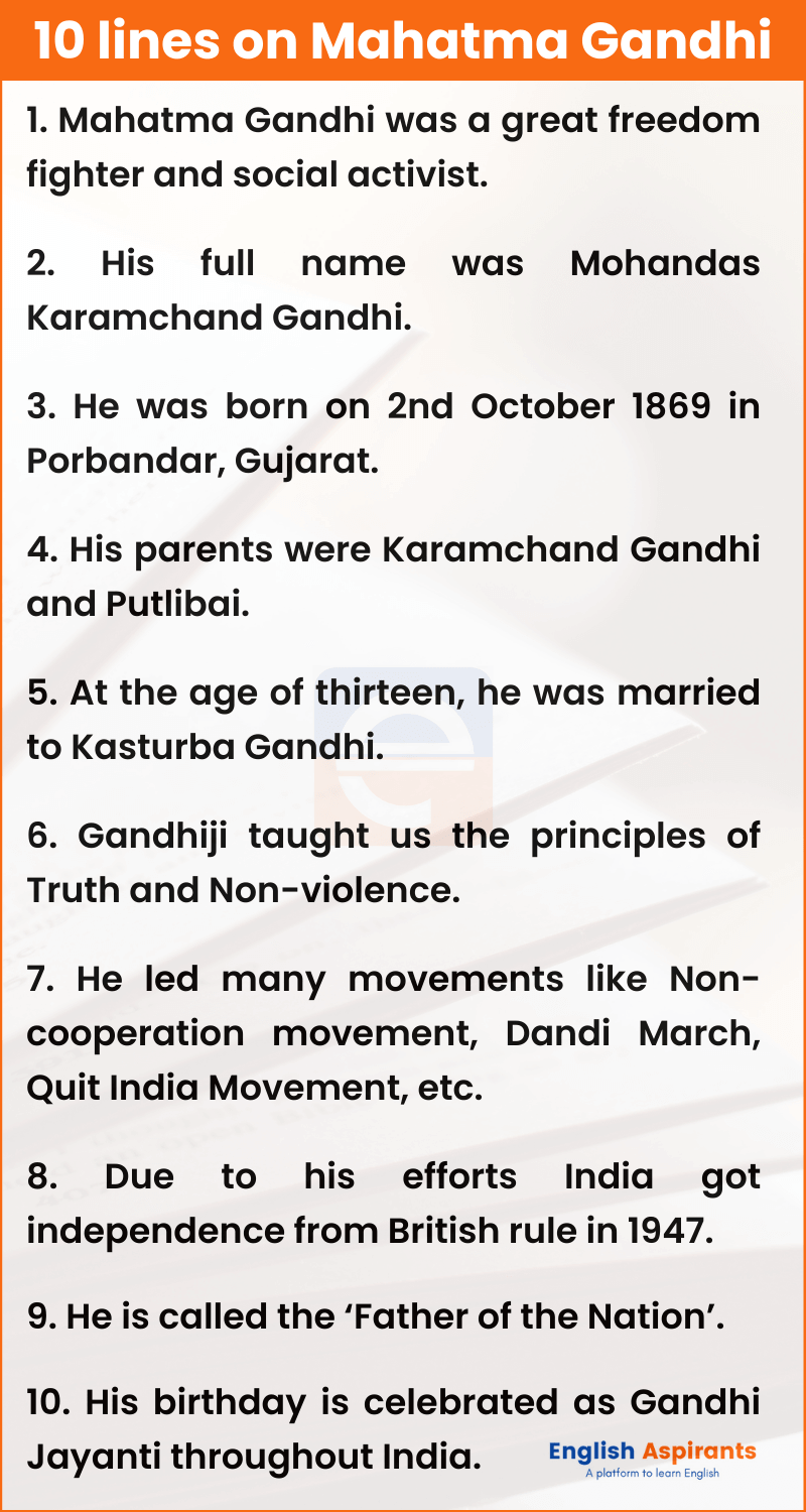 10 lines on Mahatma Gandhi 