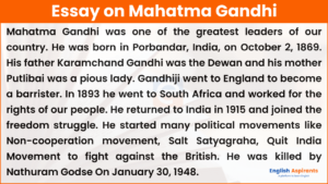 essay on a great leader mahatma gandhi