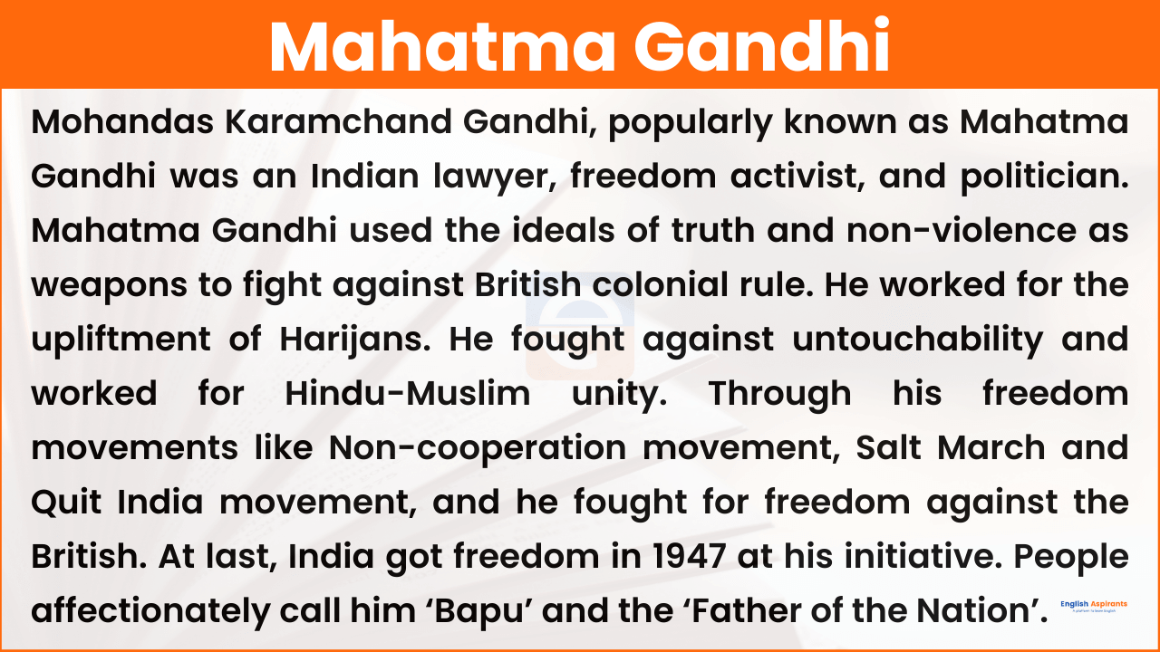 biography of mahatma gandhi in 100 words