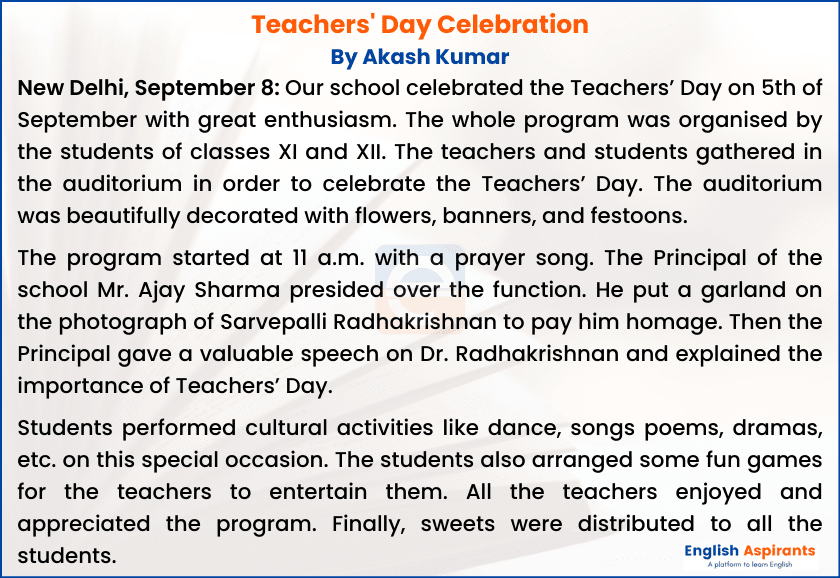 write a report on Teachers Day celebration in school