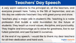 Teachers Day Speech in English 2025 [Short, Simple & Best] - PDF