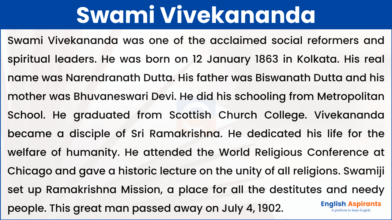 Swami Vivekananda Paragraph in English