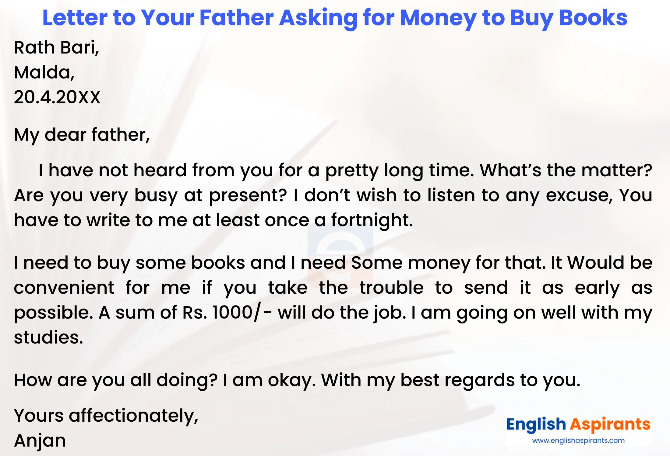 Write a Letter to Your Father Asking for Money to Buy Books
