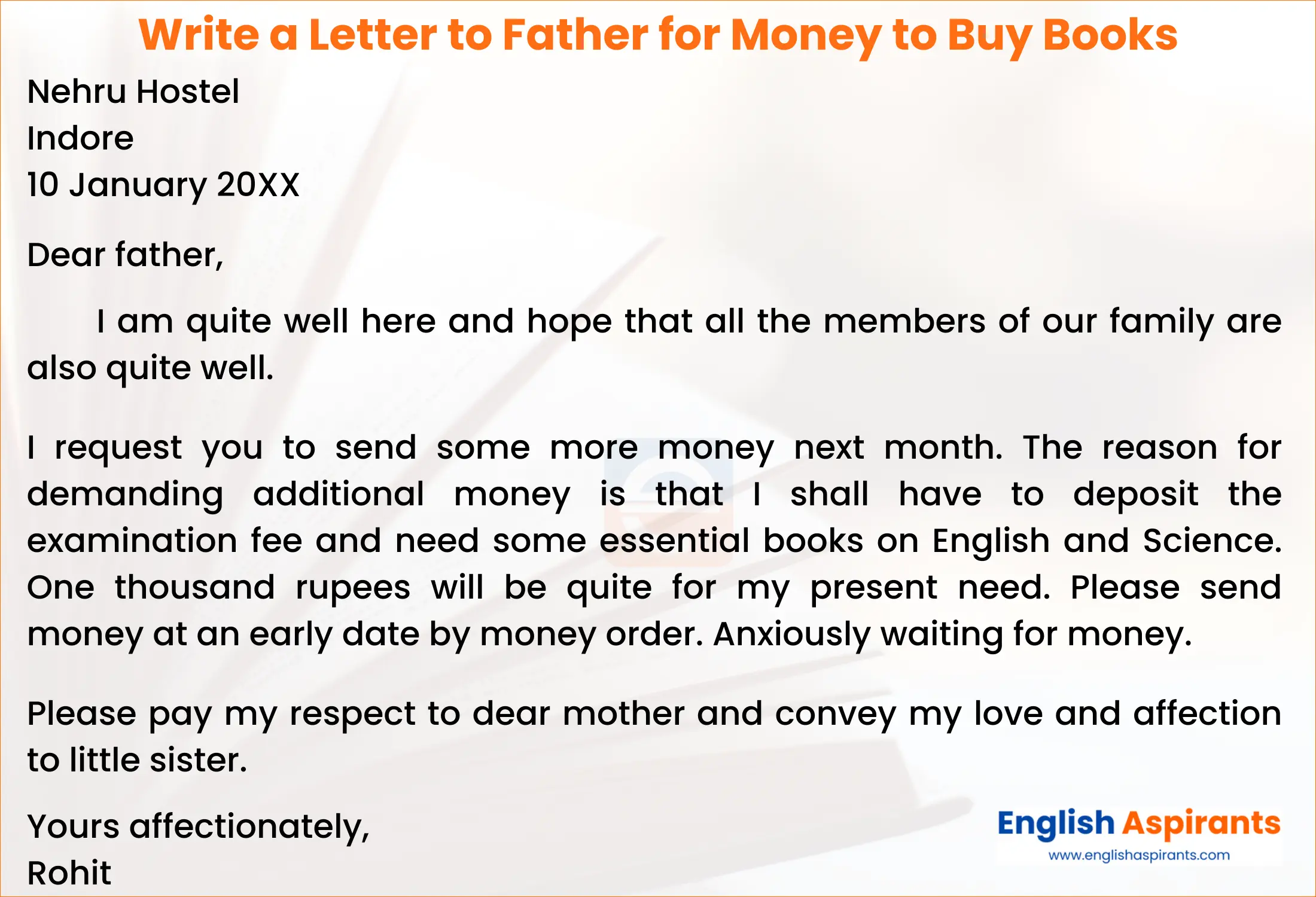 letter to your father for money to buy books