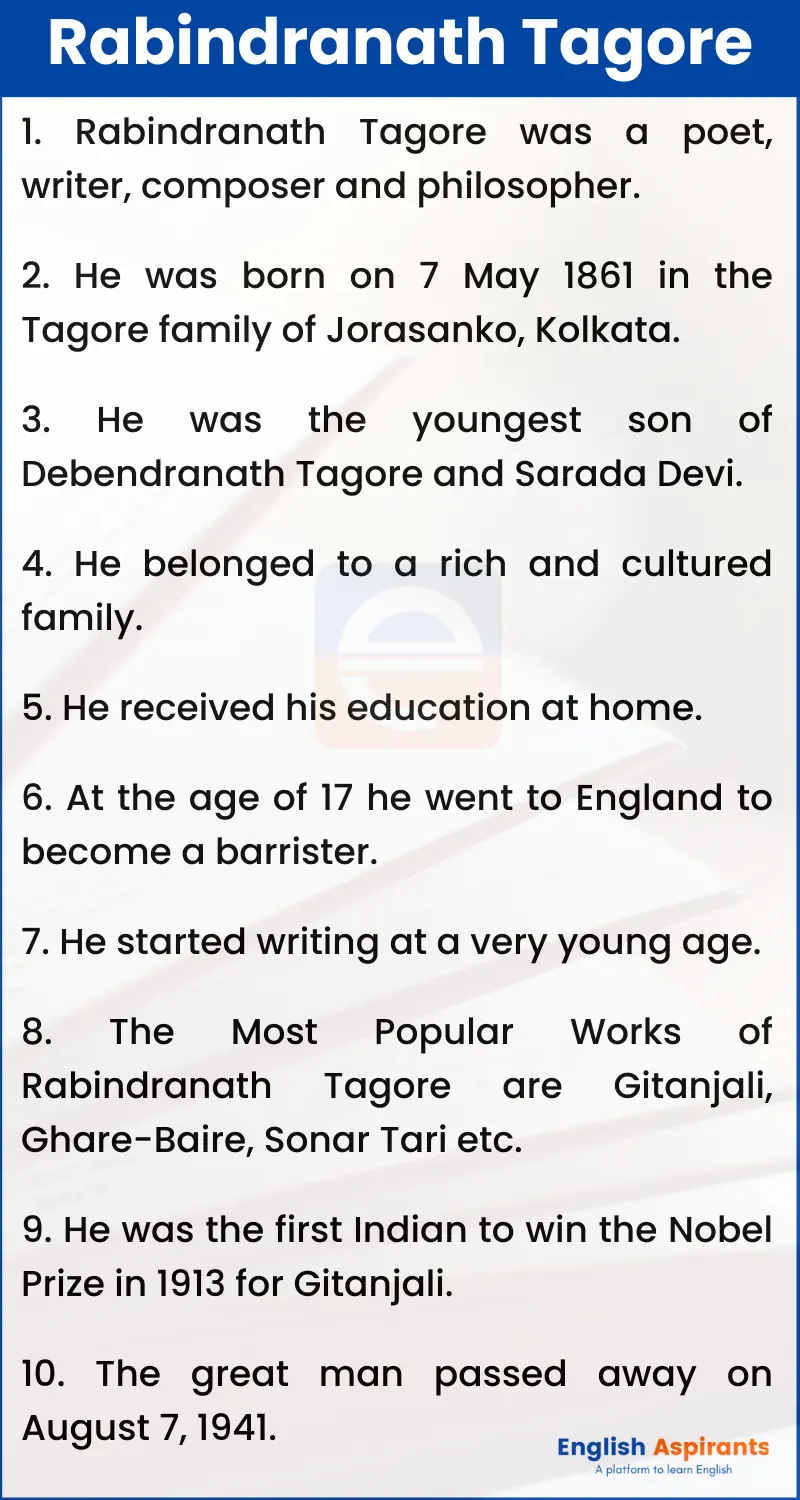 10 lines on Rabindranath Tagore