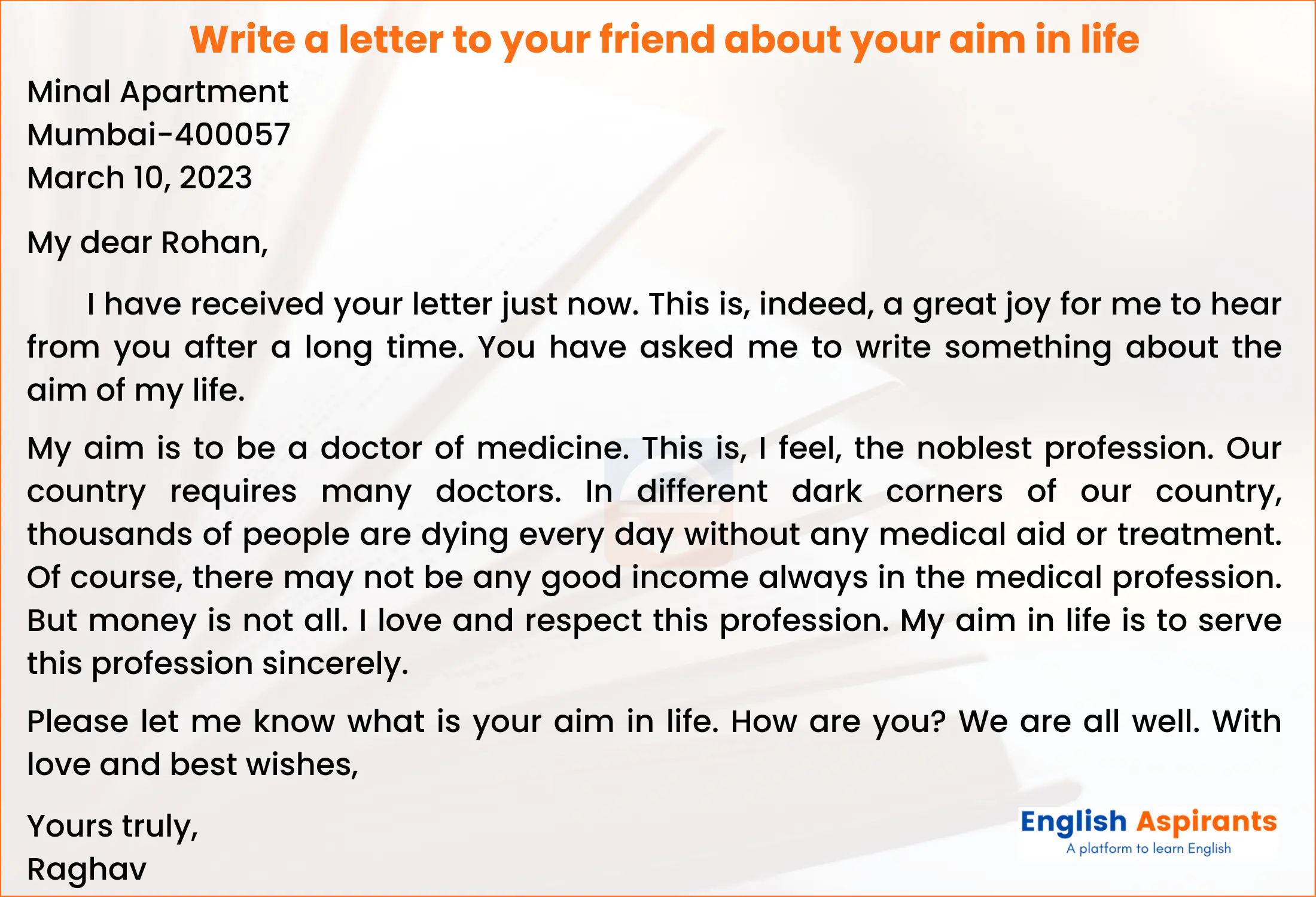 Write a Letter to Your Friend About Your Aim in Life
