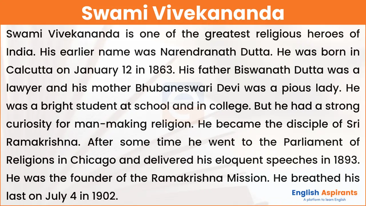 Paragraph on Swami Vivekananda in English