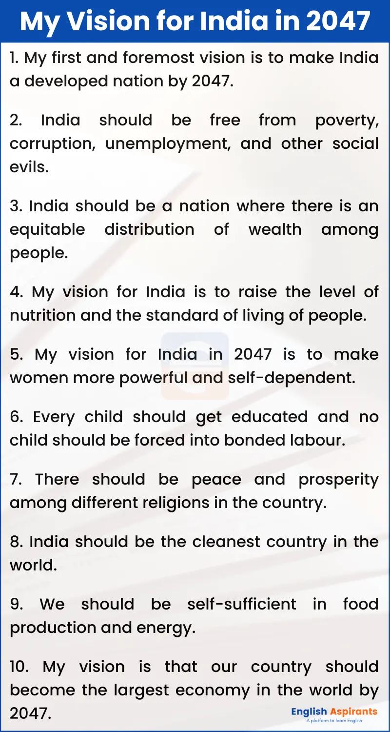 10 Lines on My Vision for India in 2047
