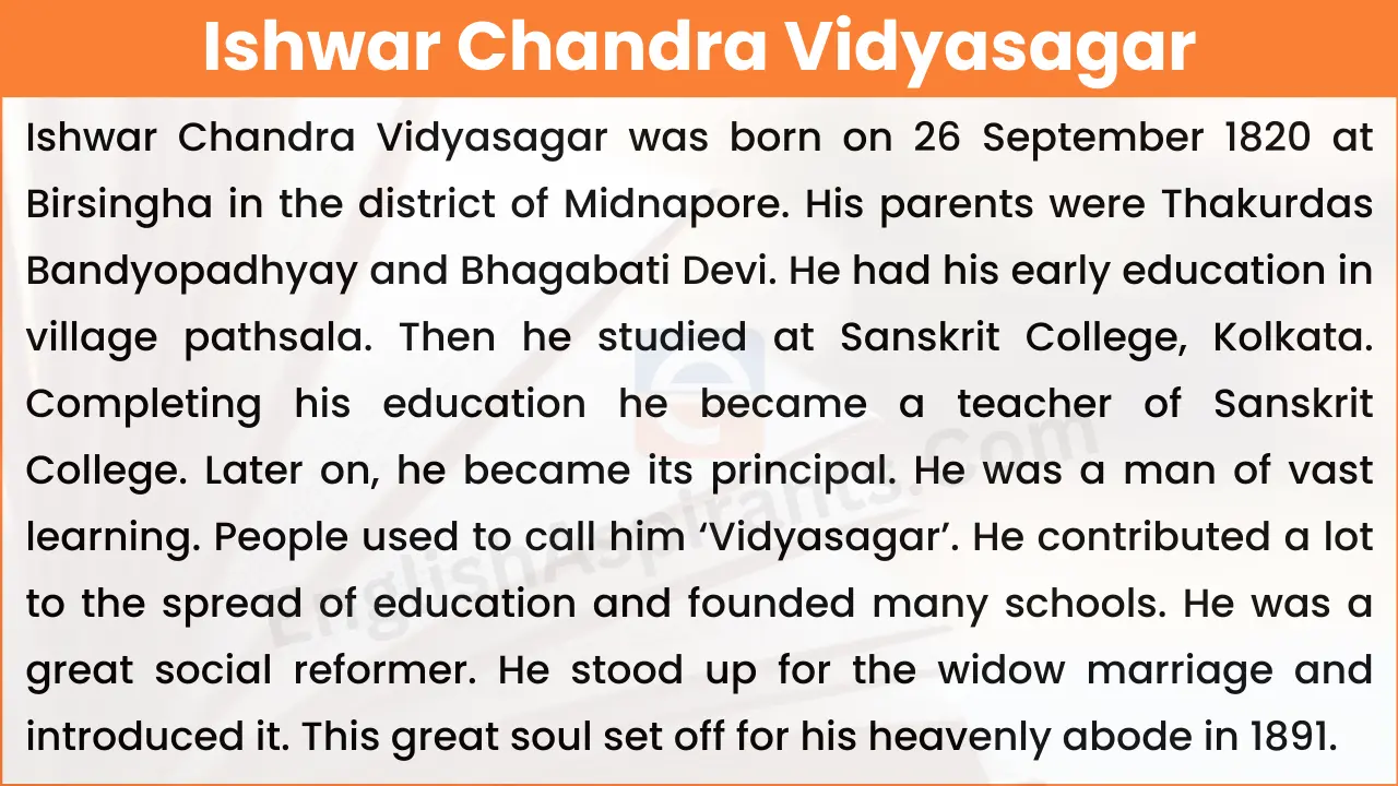 Ishwar Chandra Vidyasagar Paragraph