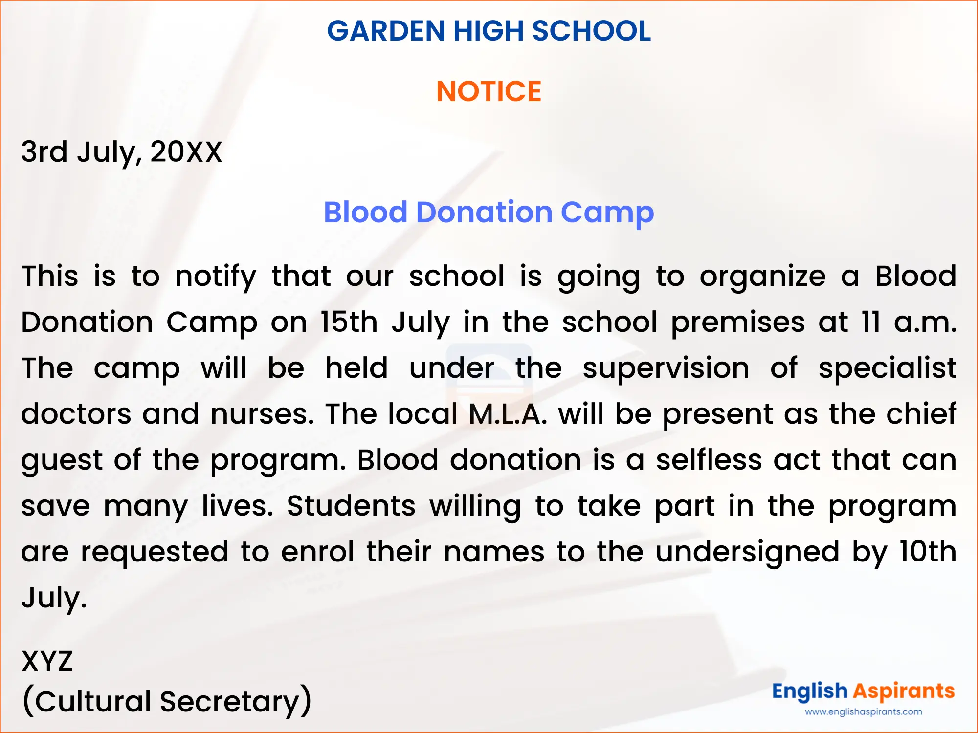 notice writing class 12 blood donation camp