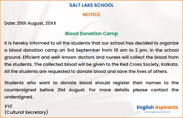 write a notice on blood donation camp