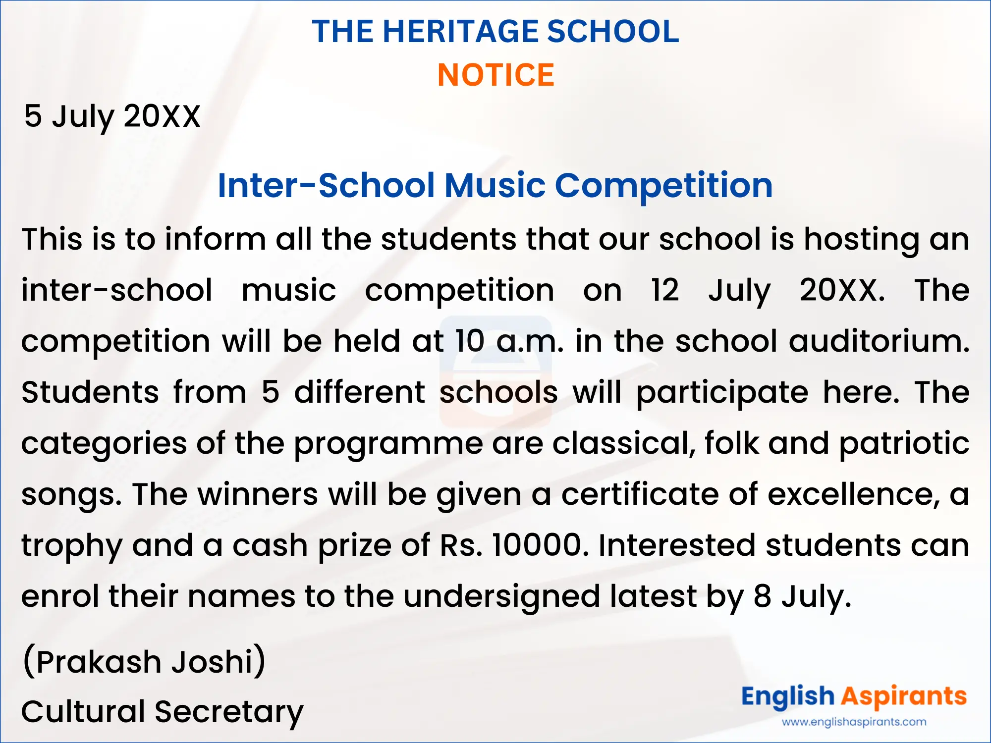 Notice on Inter-School Music Competition for Class 7