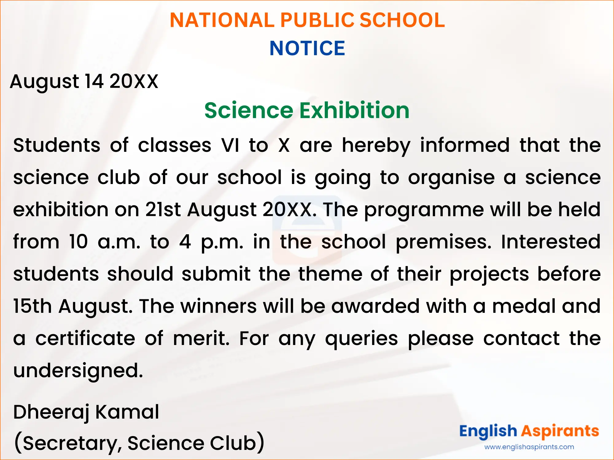 Notice Writing on Science Exhibition for Class 7