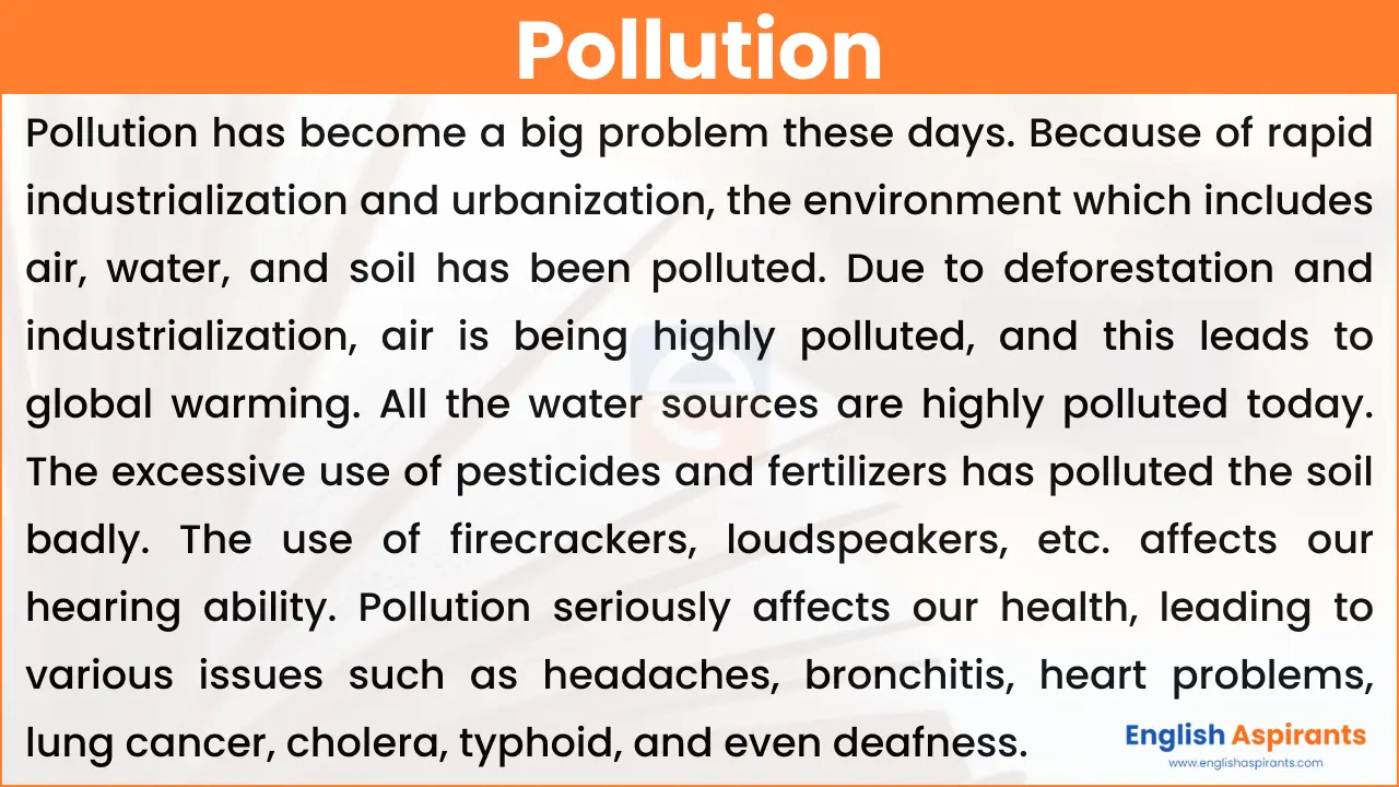 essay on pollution for class 6 200 words