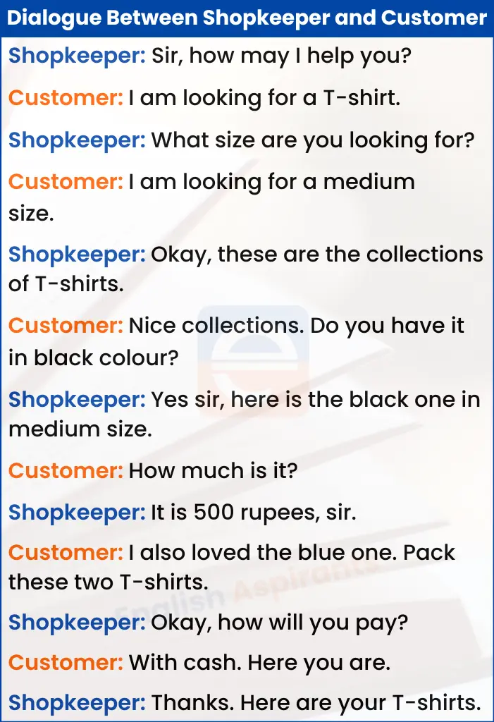 Dialogue between shopkeeper and customer
