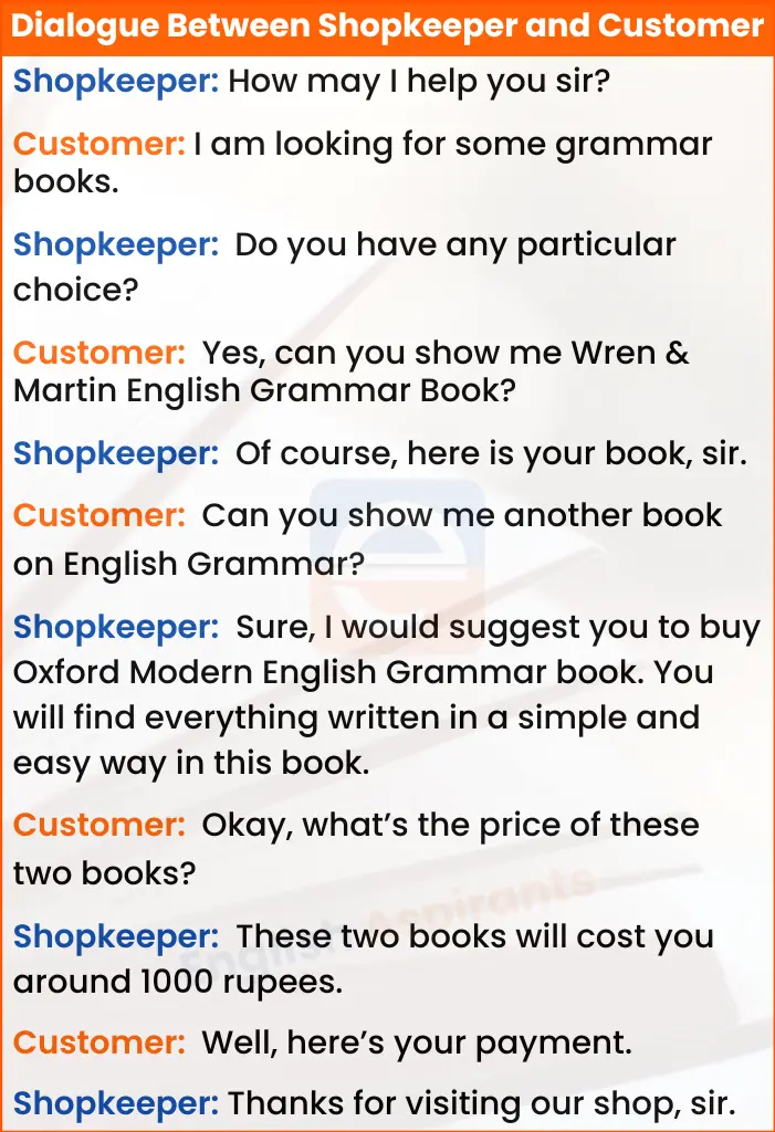 Conversation between shopkeeper and customer buying books